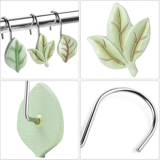 Gibelle 12PCS Leaves Shower Curtain Hooks, Green Plant Leaf Decorative Shower Curtain Hooks Metal Rustproof Cute Eucalyptus Shower Curtain Rings Bathroom Decoration Accessories - ModernBath