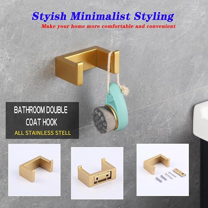 GERZWY Bathroom Accessory 3-Piece Set SUS 304 Stainless Steel Toilet Paper Holder Towel Ring Towel Hooks Wall Mount Gold Finished HG1708-3BE - ModernBath