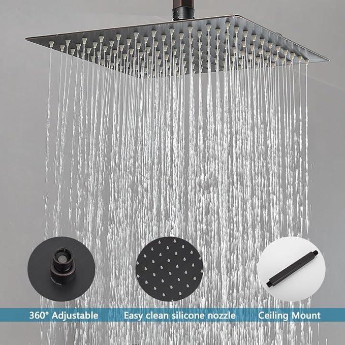 JingGang 10 Inch Ceiling Mounted Shower System Rain Mixer Shower Combo Set Rainfall Shower Head System ‎Oil Rubbed Bronze Shower Faucet Rough-in Valve Body and Trim Kit Included - ModernBath