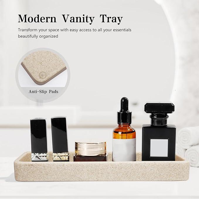 YMXYJM Bathroom Accessories Set, 4 Pcs Bathroom Accessory Set, Soap Dispenser, Toothbrush Holder, Qtip Holder Set, Bathroom Sets Complete, Bathroom Sink Set for Modern Home, Beige - ModernBath