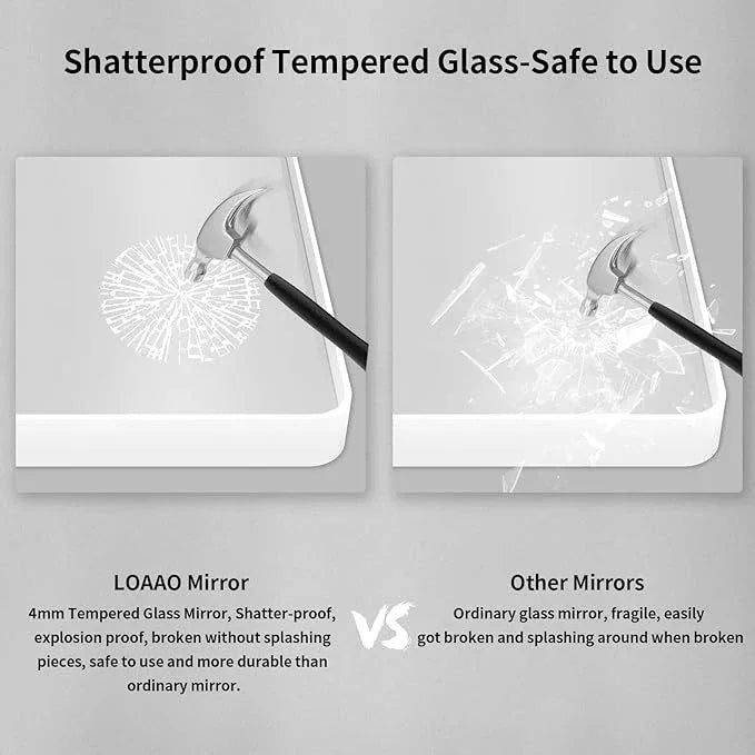 LOAAO 32x36 Inch White Metal Framed Bathroom Mirror for Wall, White Bathroom Vanity Mirror Farmhouse, Large Rounded Rectangle Mirror, Anti-Rust, Tempered Glass, Hangs Horizontally or Vertically - ModernBath