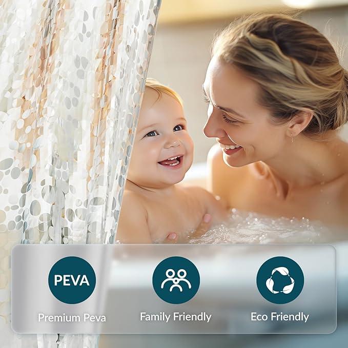 Titanker Clear Shower Curtain Liner with Pebble Pattern, Medium Weight Plastic Shower Liner PEVA Waterproof Shower Curtains for Bathroom with Big Stones and Grommets, 72x72 Inches - ModernBath