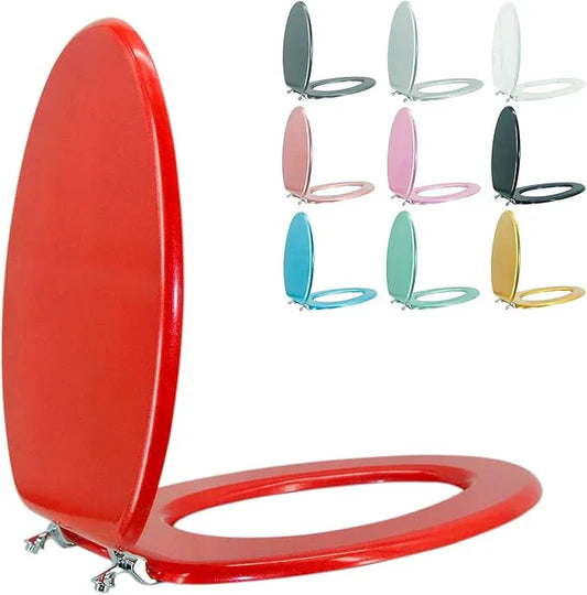 BLOFDE Elongated Toilet Seat Wood Toilet Seat Prevent Shifting with Zinc Alloy Hinges American Standard Size Toilet Seat Easy to Install also Easy to Clean (Elongated,Sparkling Christmas Red) - ModernBath