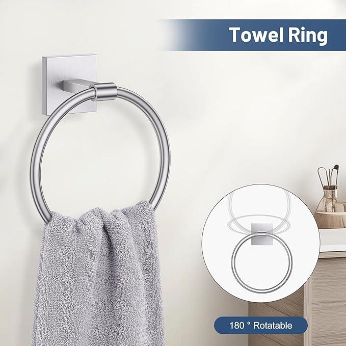TURS Brushed Nickel 5 Piece Bathroom Hardware Accessories Set, SUS304 Stainless Steel Bath Towel Bar Set, 24 Inch Round Bathroom Accessories Kit Wall Mounted - ModernBath