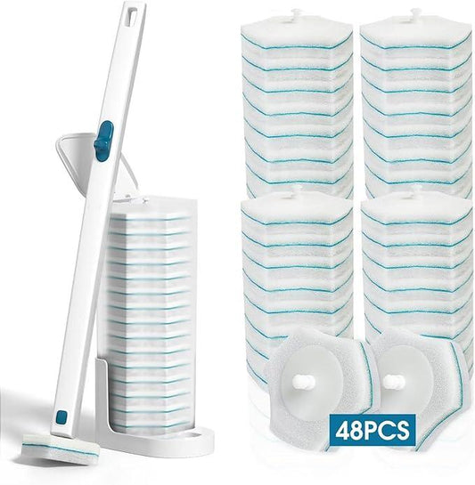Disposable Toilet Brush with 48 PCS Refills, Disposables Toilets Cleaning System with Handle, Storage Caddy and 48Toilet Bowl Refill Heads for Bathroom Cleaning - ModernBath