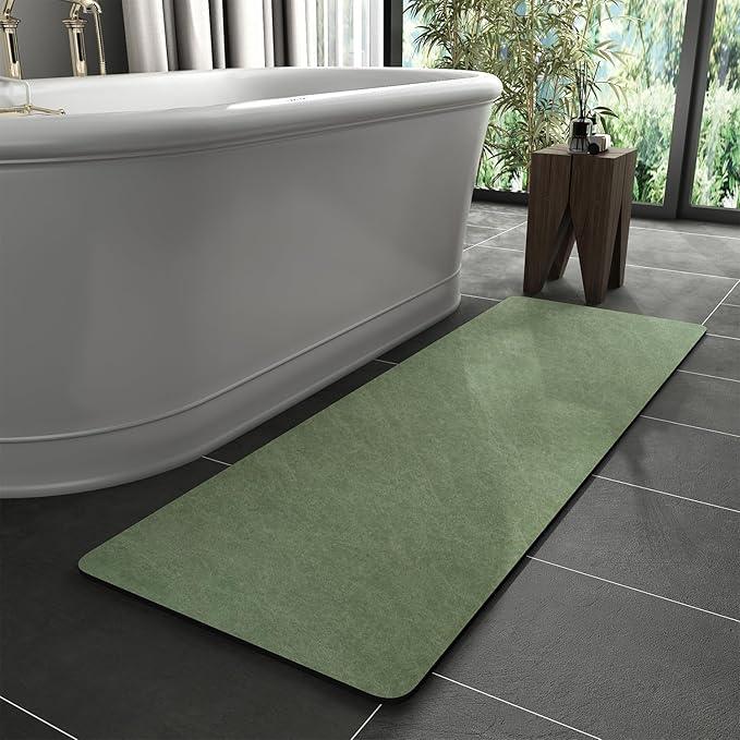 MontVoo -Bath Mat Rug-Rubber Backing Non Slip Quick Dry Absorbent Thin Bathroom Rugs Fit Under Door-Faux Suede Surface Bathroom Floor Mats-Shower Rug for in Front of Bathtub Shower Sage Green 24"X70" - ModernBath