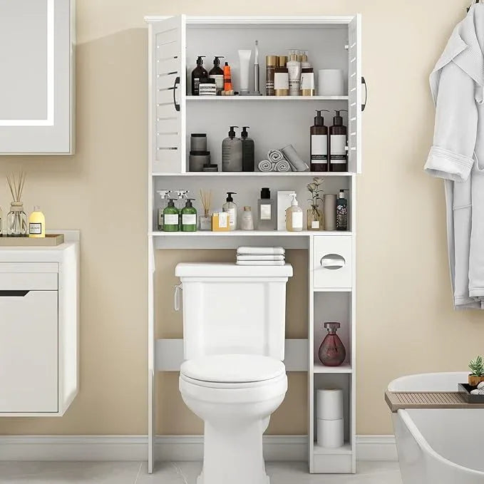 Over The Toilet Storage Cabinet, Wood Over Toilet Bathroom Organizer Cabinet with 2 Doors, Freestanding Home Space Save Toilet Rack for Restroom, Bathroom, Laundry, White - ModernBath