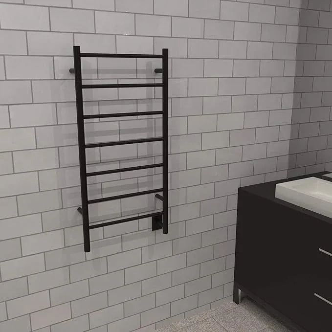 Amba Jeeves FSMB Model F-Straight 7-Bar Hardwired Towel Warmer in Matte Black - ModernBath