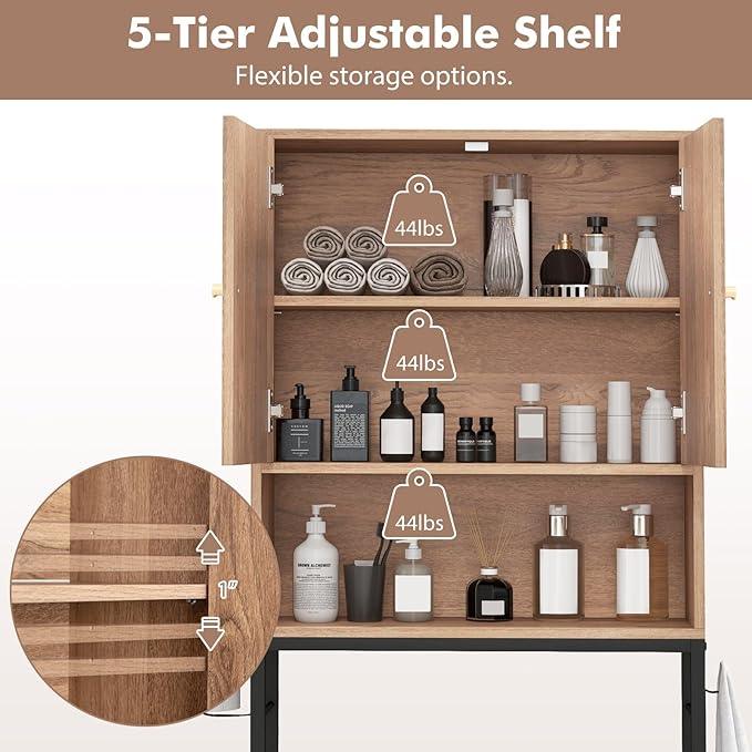Over-The-Toilet Storage Cabinet, Metal Frame, Adjustable Shelf & Open Compartment, Freestanding Bathroom Organizer for Toilet & Laundry Room - ModernBath