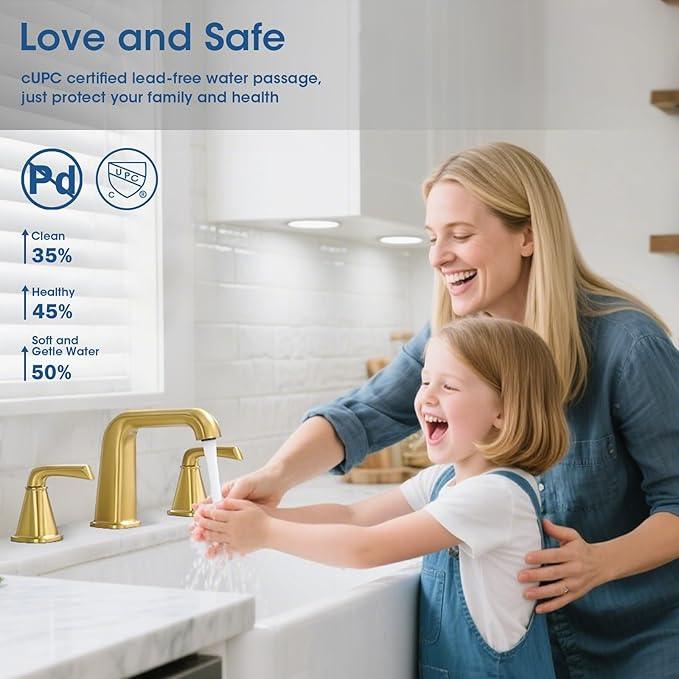 Gold Bathroom Faucet,Bathroom Sink Faucet,Brushed Gold Bathroom Faucet 3 Hole, with Pop Up Drain and CUPC Supply Lines for Vanity,Lavatory RV Farmhouse (HG-8904-BG) - ModernBath