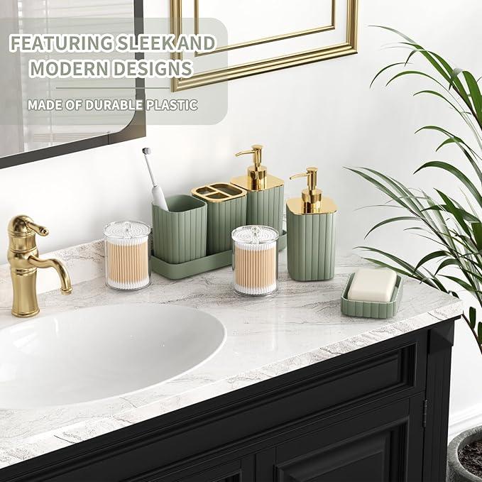 XLHOMO Bathroom Set - 26PC Bathroom Set with Shower Curtain and Rugs, Bathroom Accessory Set, Sage Green Bathroom Accessories Set, Trash Can & Soap Dispenser - ModernBath