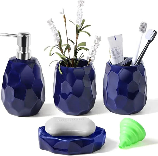 Ceramic Bathroom Accessories Set 4 PCS,Bathroom Toothbrush Holder Set,Soap and Toothbrush Holder Set,Include Toothbrush Holder,Soap Dispenser,Tumbler,Soap Dish,Bathroom Sets Decor Organizer(Navy Blue) - ModernBath