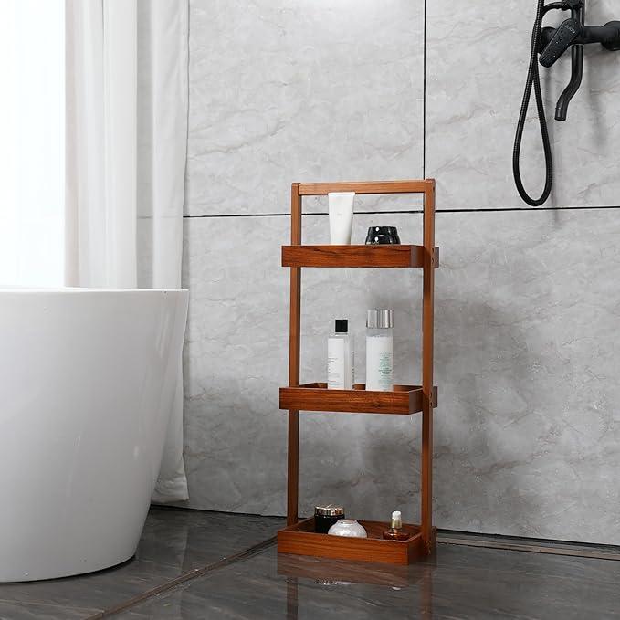 Utoplike Teak Shower Caddy Corner, 3 Tier Standing Shower Organizer Shelf with Handle, Wood Bathroom Stand Up Caddy Basket for Shampoo, Rack for Inside Shower, Bath, Office, Kitchen Desktop - ModernBath