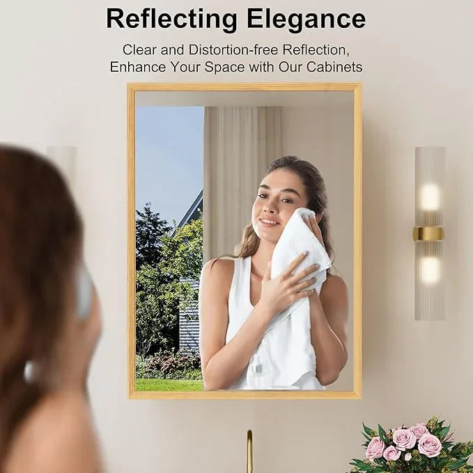 20x28 Inch Wood Medicine Cabinet with Mirror, Surface or Recessed Mounted Bathroom Cabinets with Adjustable Shelves, Soft-Close Hinges, Wall Mounted Cabinet for Storage, Oak-Grain - ModernBath