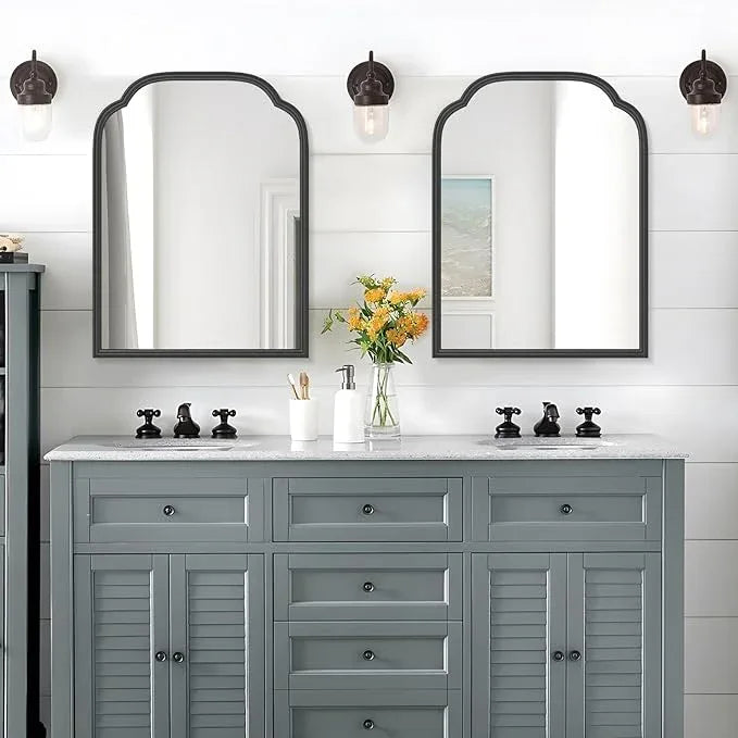 Ferytange 18X24 Inch Black Mirror for Wall with Metal Frame Rectangular Rounded Bathroom Vanity Mirror Anti-Rust, Hangs (Black 18" x 24") - ModernBath