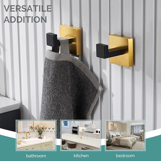 Angle Simple Towel Hook Black & Gold 2 Pack, 304 Stainless Steel Coat Hook, Robe Hook Bathroom - ModernBath