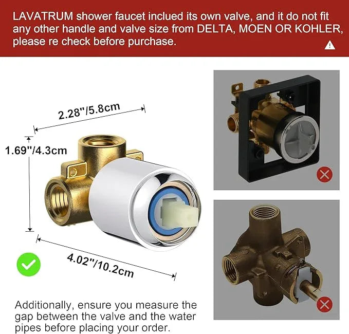 Lavatrum Premium Chrome Shower Head And Faucet Set Single Spray Wall Mount 8 Inch Rain Fall Round Shower Faucet with Rough-in Valve and Trim Kit for Bathroom - ModernBath