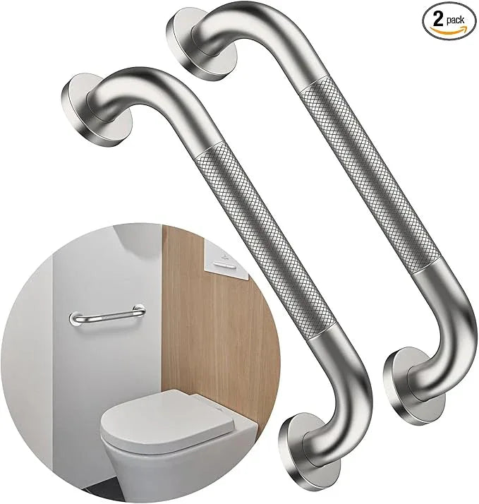 12 Inch Anti Slip Shower Safety Bars,Munzong 2 Pack Bathroom Grab Bars for Bathtubs and Showers,Brushed Nickel Knurled Handicap Balance Bar,Safety Hand Rail Support Elderly Senior Bath Handle - ModernBath