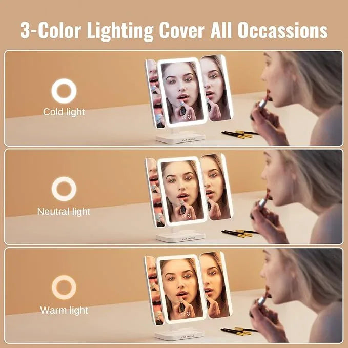 EASEHOLD Makeup Mirror with Lights, Rechargable Lighted Vanity Mirror with 116 LEDs, 1X/2X/3X Magnifying, 3-Color Mirror with LED Lights,5000 mAh Lighted Makeup Mirror, Adjustable Brightness/Angle - ModernBath