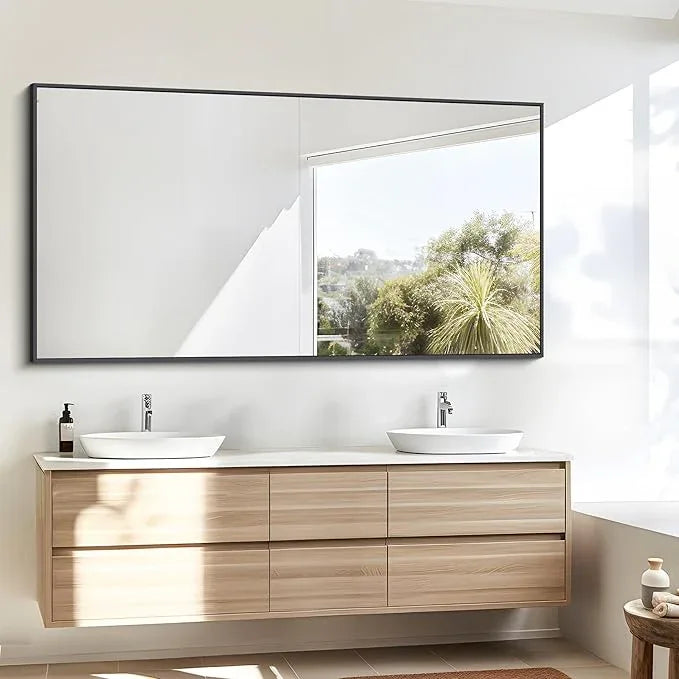 BONEWEI Bathroom Mirror, 30x55 inch Wall Mirror for Bathroom Wall Mounted Black Rectangle Square Corner Mirrors, Black Bathroom Mirror for Living Room, Farmhouse, Bedroom Entryway, Horizontal/Vertical - ModernBath