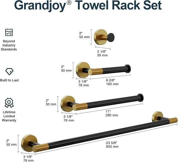 Matte Black Bathroom Hardware Accessories Set, Knurled SUS304 Stainless Steel Kit, Towel Bar, Ring, Robe Hook, Paper Holder, Wall Mounted - ModernBath