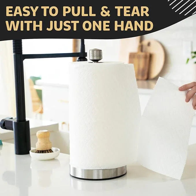 Dear Household Stainless Steel Paper Towel Holder Easy One-Handed Operation - This Sturdy Weighted Paper Towel Dispenser Countertop Model Has Suction Cups and Holds All Paper Towel Rolls - Silver - ModernBath