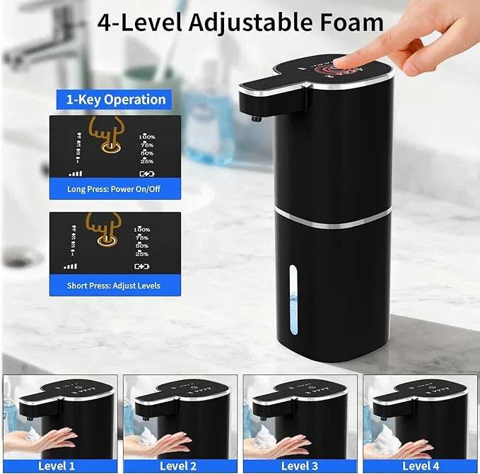 Automatic Foaming Soap Dispenser, Touchless Hand Soap Dispenser, USB Rechargeable, 4 Adjustable Levels, 14.2 oz (420 ml) Large Capacity, for Bathroom, Kitchen & School (Black, Foaming) - ModernBath