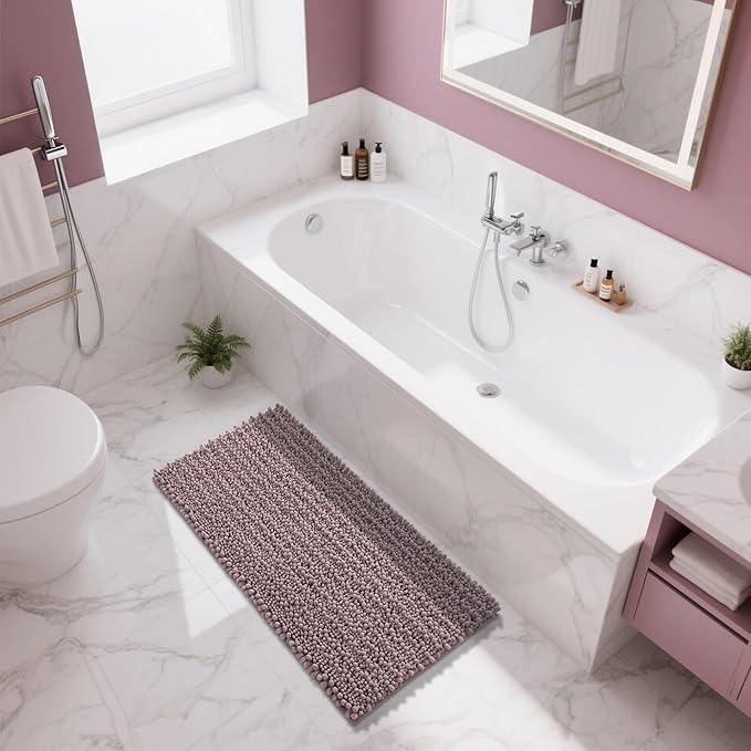 Yimobra Long Bathroom Rugs Non Slip Washable 44x24 Inch - Ultra Soft Absorbent Chenille Bath Mat, Quick Dry Shaggy Floor Carpet for Tub Shower, Mauve Home Decor Accessories - ModernBath