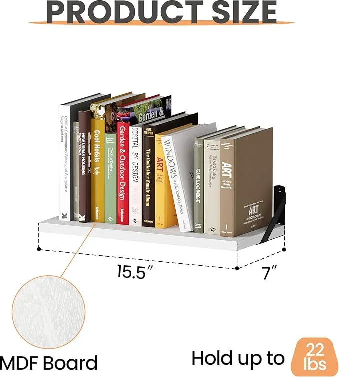 upsimples Floating Book Shelves for Wall, 15.7 Inches Wood Shelves for Living Room, Bathroom, Bedroom, Kitchen Storage and Decoration, White - ModernBath