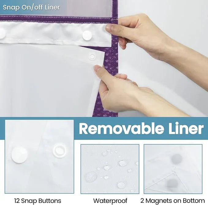 EUTXL Purple Hotel Style Shower Curtain with Snap in Liner - 230GSM Waffle Textured,Hotel Grade,Spa Like Bath Curtain,71W x 74H - ModernBath