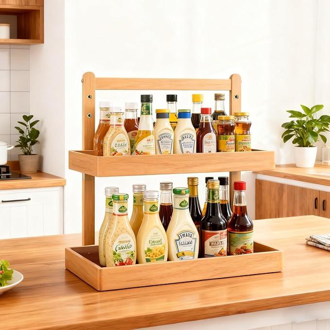 Bamboo Undersink Organizer Storage - 2-Tier Cabinet Shelf with Adjustable Levels, Under Sink Storage Slide Out for Cabinet Pantry Kitchen Bathroom (Natural) - ModernBath