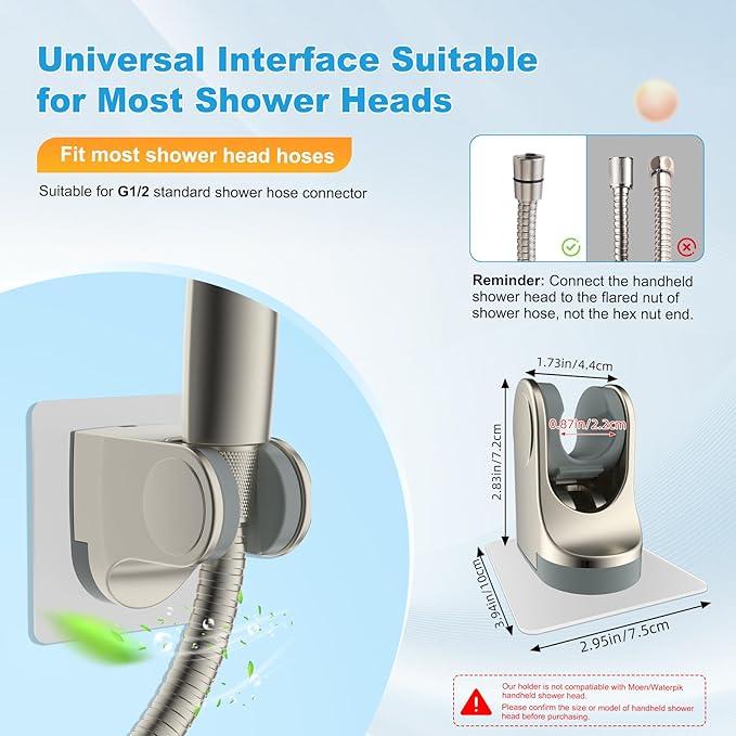 Hibbent 2 Pack Shower Head Holder, Strong Adhesive and Waterproof Handheld Shower Holder, Height Adjustable Wand Bracket, Wall Mount, No Drilling, Brushed Nickle - ModernBath