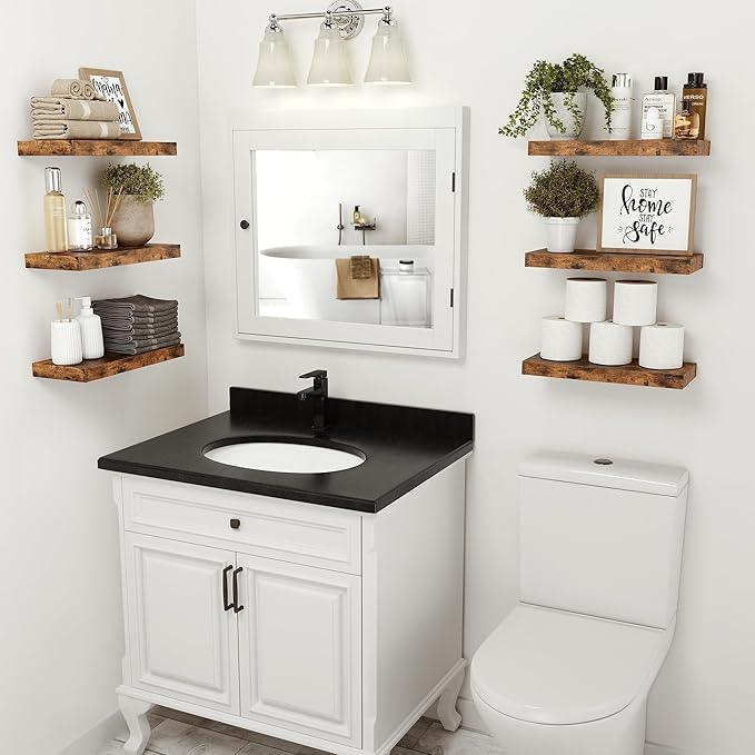 Vivelove Floating Shelves for Wall 16 inchs Long, Bathroom Shelves Over Toilet, for Bedroom, Living Room, Kitchen, Farmhouse Decor, Rustic Wall Shelves with Invisible Brackets - Set of 2, Rustic Brown - ModernBath
