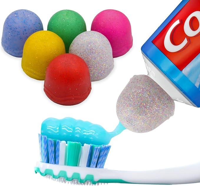 Chrome Cherry SqueezMe Self-Closing Toothpaste Caps, Silicone Lid for Kids & Adults, No Mess Toothpaste Dispenser, Easy Squeezer Cap for Tubes, Bathroom Accessory, Glitter, Pack of 6 - ModernBath