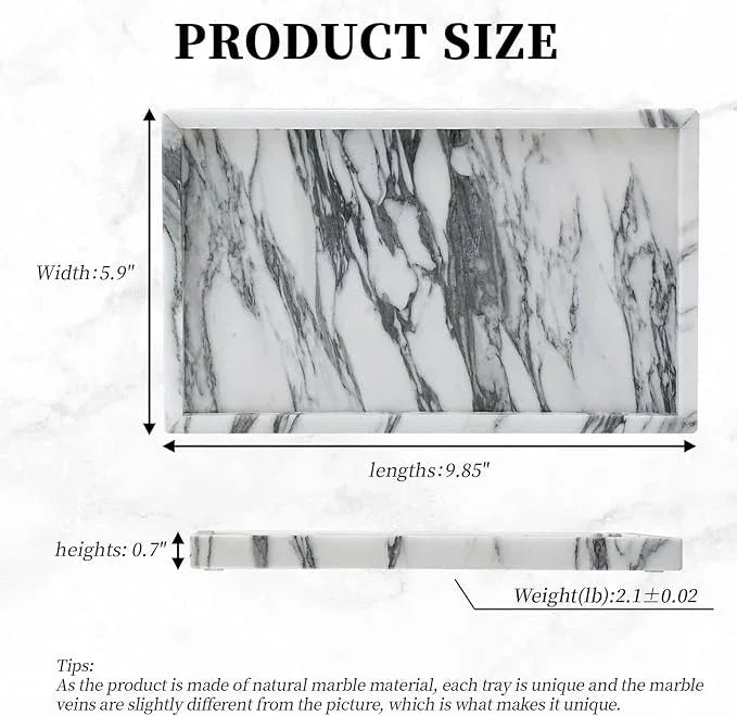 Amauto Natural Marble Vanity Tray Genuine Stone Storage Tray Real Luxurious for Home Decor Bathroom/Vanity/Dresser Non-Resin/Non-Ceramic (Arabescato Calacatta) - ModernBath
