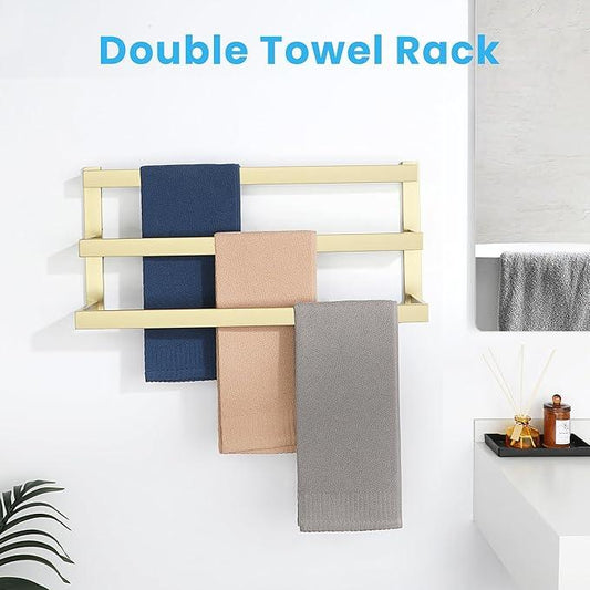 Alise 3-Layers Towel Bars for Bathroom Wall Mount,Brushed Gold Towel Holder Towel Racks for Bathroom Lavatory,SUS304 Stainless Steel Square Towel Rail Towel Hanger for Walls - ModernBath