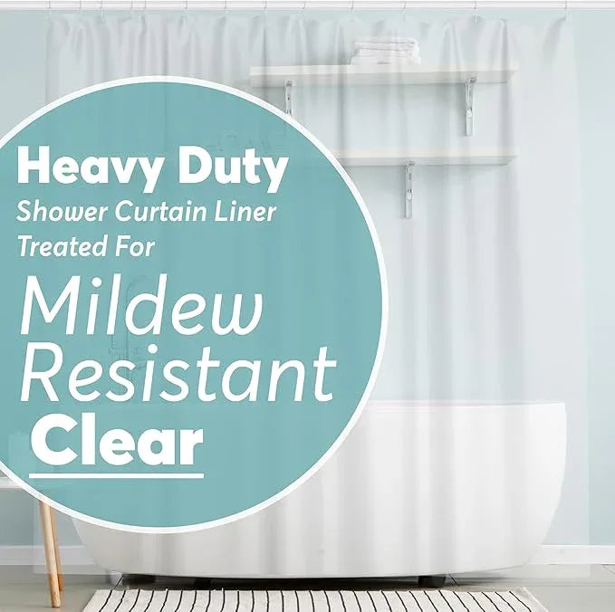 BigFoot Shower Curtain Liner – 72 x 72 PEVA Heavy Duty Shower Curtain with Rustproof Metal Grommet and 3 Magnetic Weights – Odor Free and Compatible with Standard Showers, Clear - ModernBath