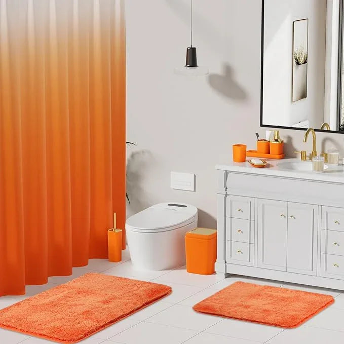 XLHOMO Bathroom Set - Orange Bathroom Sets with Shower Curtain and Rugs, 24PCS Shower Curtain Set with Hooks, Soap Dispenser, Soap Dish, Toilet Brush Holder and Trash Can for Housewarming - ModernBath
