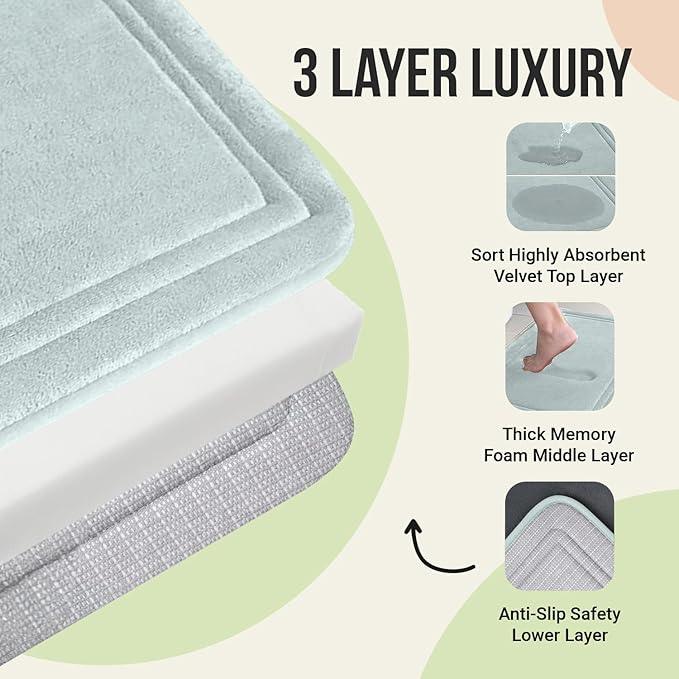 ITSOFT Memory Foam Bath Mat 24x16, Non Slip, Machine Washable, Quick Dry & Absorbent Rugs, Bath Mats for Bathroom Floor, Tub & Shower, Bathroom Rug, Spa Blue - ModernBath