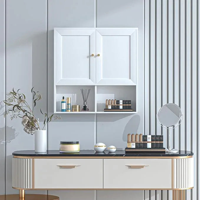 Bathroom Wall Cabinet, Medicine Cabinet with 2 Door and Adjustable Shelves,3-Tier Wood Hanging Storage Over The Toilet,White Wall Mounted Cabinet for Bathroom, Kitchen,Laundry Room - ModernBath