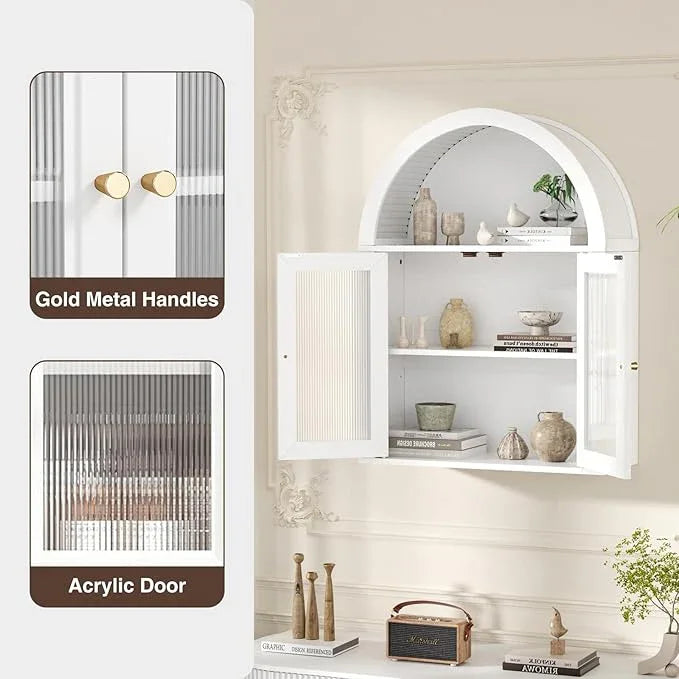 Arched Bathroom Cabinet, Wall Mounted Bathroom Cabinet with Acrylic Doors and Adjustable Shelf, for Kitchen, Living Room, Laundry Room, Restroom, White - ModernBath