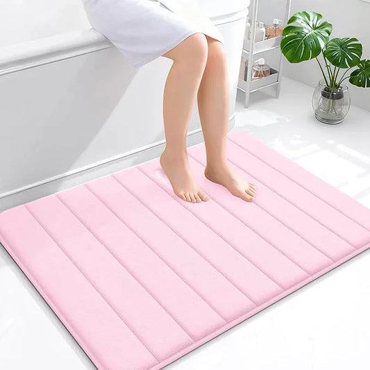 OLANLY Memory Foam Bath Mat 40x32, Super Soft Absorbent Bathroom Rugs, Quick Dry, Machine Washable Shower Floor Rugs, Bathmat Carpet, Bathroom Home Decor Accessories, Pink - ModernBath