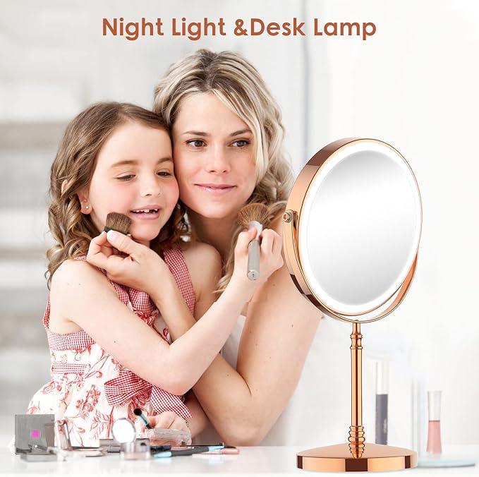 Lighted Makeup Mirror, 3000 mAh Rechargeable Double Sided Magnifying Vanity Mirror with 3 Colors, 1x/10x, 360° Rotation , Brightness Adjustable Magnification Cosmetic Light up Mirror, Women Gift - ModernBath