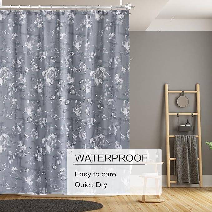 TIKABC Shower Curtain Liner, 4G PEVA Shower Liner, Plastic Waterproof Shower Curtains, with Grommet Holes and 3 Magnetic Weights(Peony Flower) - ModernBath