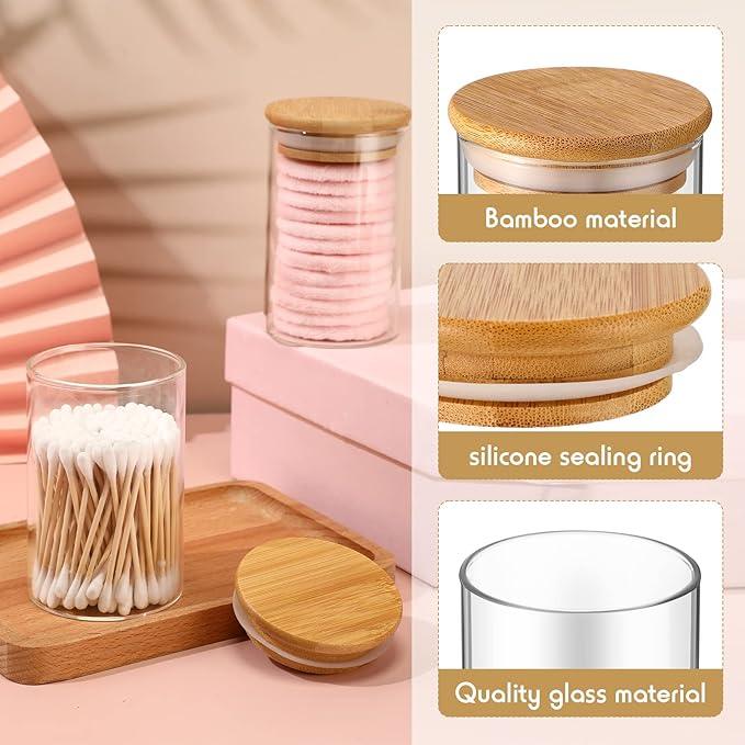 6 Pack Glass Apothecary Jars with Lids Bamboo Bathroom Accessories Cotton Balls Pads Swabs Holder Jar Bathroom Canisters for Vanity Accessories Storage - ModernBath