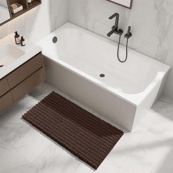 Yimobra Long Bathroom Rugs Non Slip Washable 44x24 Inch - Ultra Soft Absorbent Chenille Bath Mat, Quick Dry Shaggy Floor Carpet for Tub Shower, Brown Home Decor Accessories - ModernBath