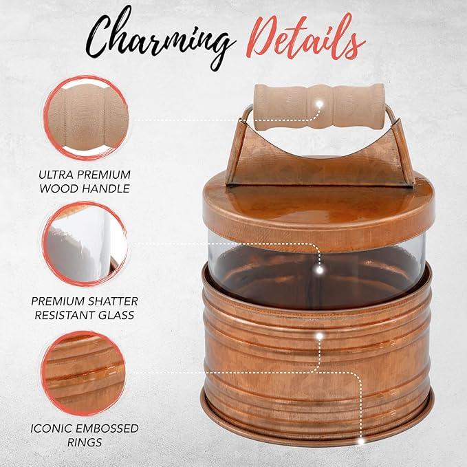 Autumn Alley Rustic Bathroom Accessories Set 4 - Copper Farmhouse Soap Dispenser, Toothbrush Holder, 2 Apothecary Jars Qtip Holder - Rustic Bathroom Decor – Farmhouse Bathroom Accessories - ModernBath