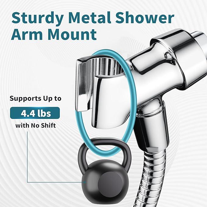 BRIGHT SHOWERS All Metal Handheld Shower Head Holder, Adjustable Shower Arm Mount with 360 Degree Rotatable Brass Ball Joint and Hose Connector, Universal Wall Hook Bracket, Chrome - ModernBath