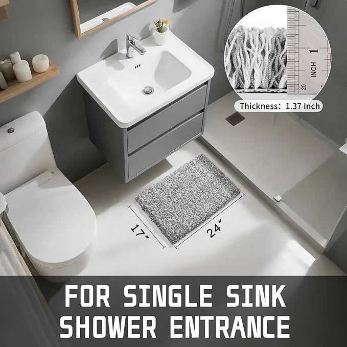 Yimobra Bathroom Rugs Non Slip Washable, Ultra Soft and Water Absorbent Bath Mats, Plush Fluffy Shower Mat Outside, Microfiber Thick Matts for Bathroom Floor/Sink, 24x17, Light Gray and White - ModernBath