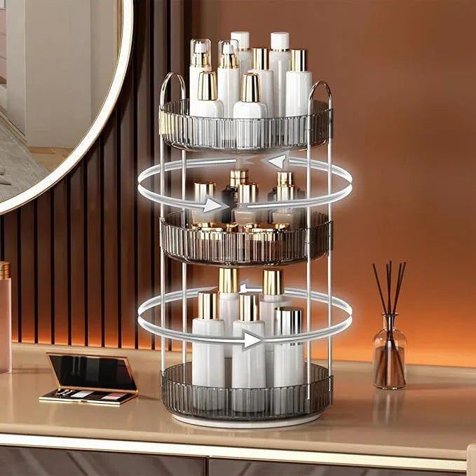 YCIA&DONE 360 Rotating Makeup Organizer and Storage for Vanity Countertop 3 Tiers, High Capacity Cosmetic Skincare Perfume Organizers for Dresser Bathroom Lazy Susan (Smoky Gray) - ModernBath